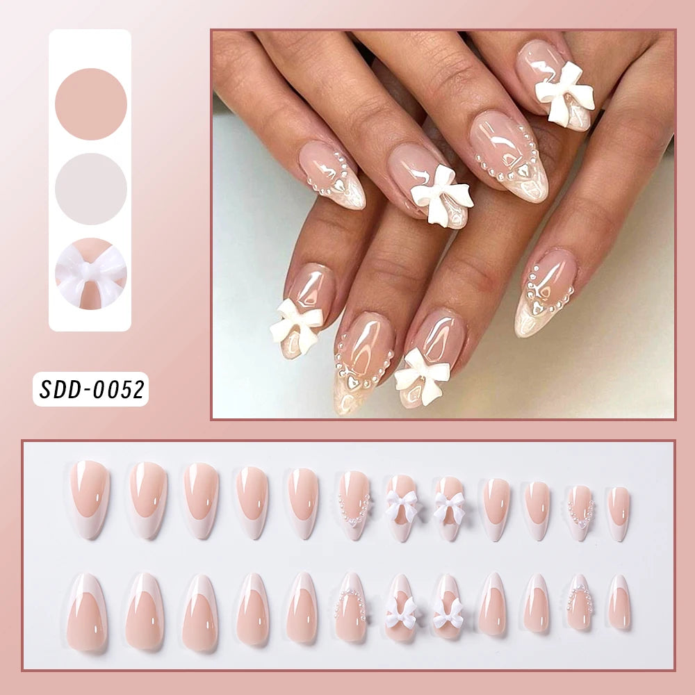 24Pcs Short Square Coffin False Nails French Glitter Wearable Fake Nails Acrylic Full Cover Women Ballet Press on Nails Tips