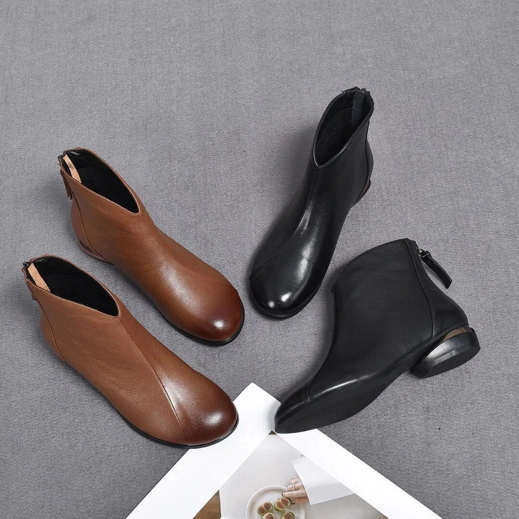 Fashion Ladies Ankle Boots Soft Sole Female Leather Short Boot 2023 New Autumn Winter Warm Plush Low Heel Booties Women Footwear