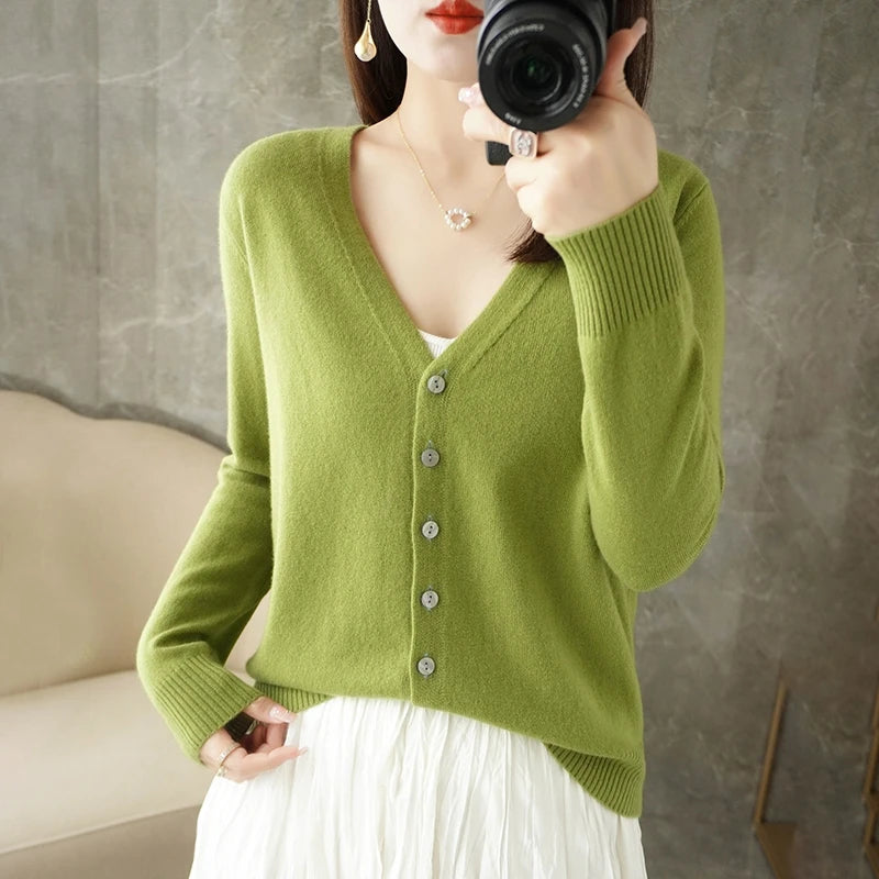 V-Neck Temperament Small Fragrant Wind Women Loose Sweater