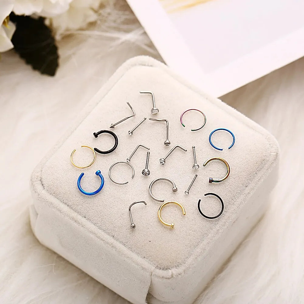22 Pcs Of Suit Fake Nose Ring Earrings Fashion Punk Non-nose-piercing Septum Women Jewelry
