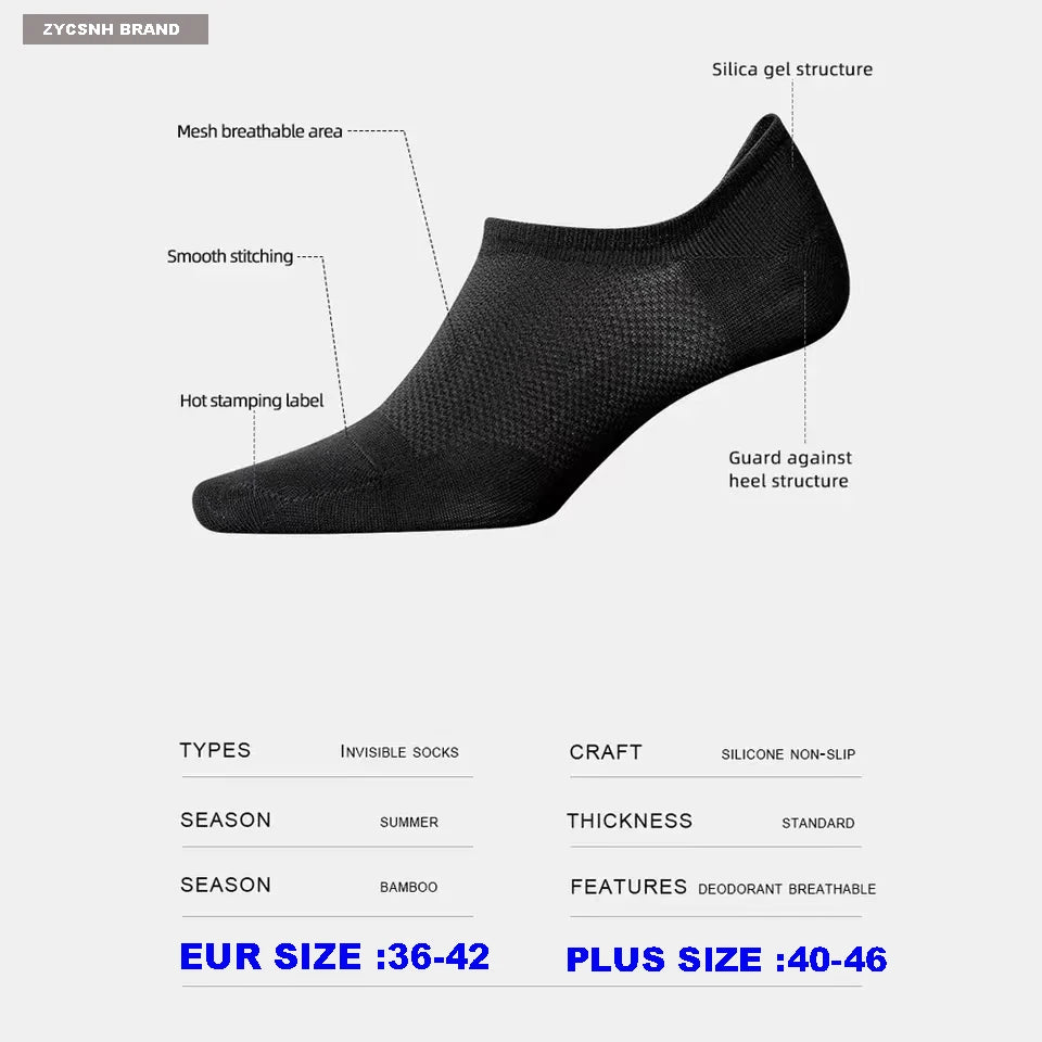 10Pairs Bamboo Socks Thin Summer Men's Invisible Socks Absorbent Deodorant Harajuku Bamboo Fiber Mesh Short Sock Black Plus Size