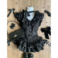 Japanese Subculture Gothic Black 2 Piece Set Women Ruffle Design Top + Mini Cake Skirt New Vintage Slim Sweet JK Y2K Outfits