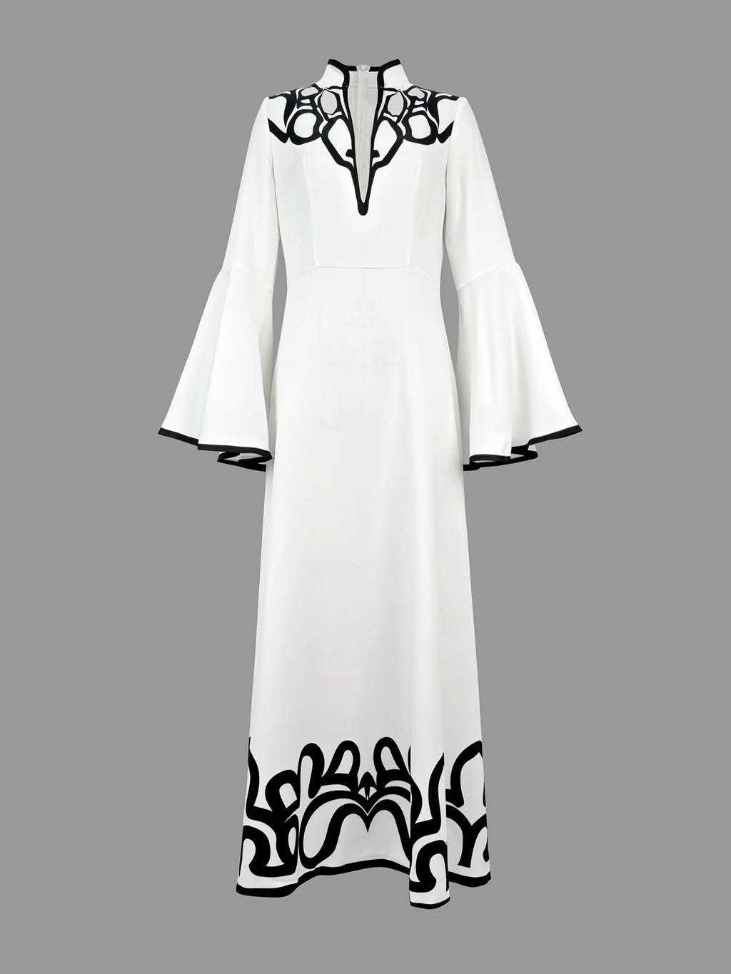Modigirl Women's Spring Artistic Vintage Maxi Dress 2026 Hollow V-Neck Flared Sleeves Lady Elegant Gown for Formal Evening Party