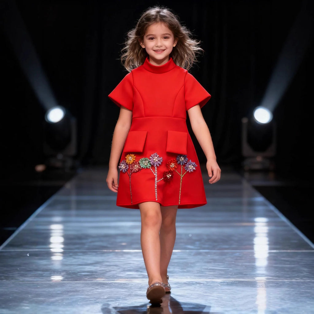 Girls Temperament Dress 2026 Spring Summer Autumn New Children Clothing Sweet Three-dimensional Flower Dress Cotton