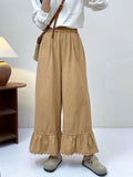 Japanese Sweet Mori Girl Solid Color Lace Hem Wide Leg Pants Women Autumn New Elastic Waist Casual Loose Straight Pants