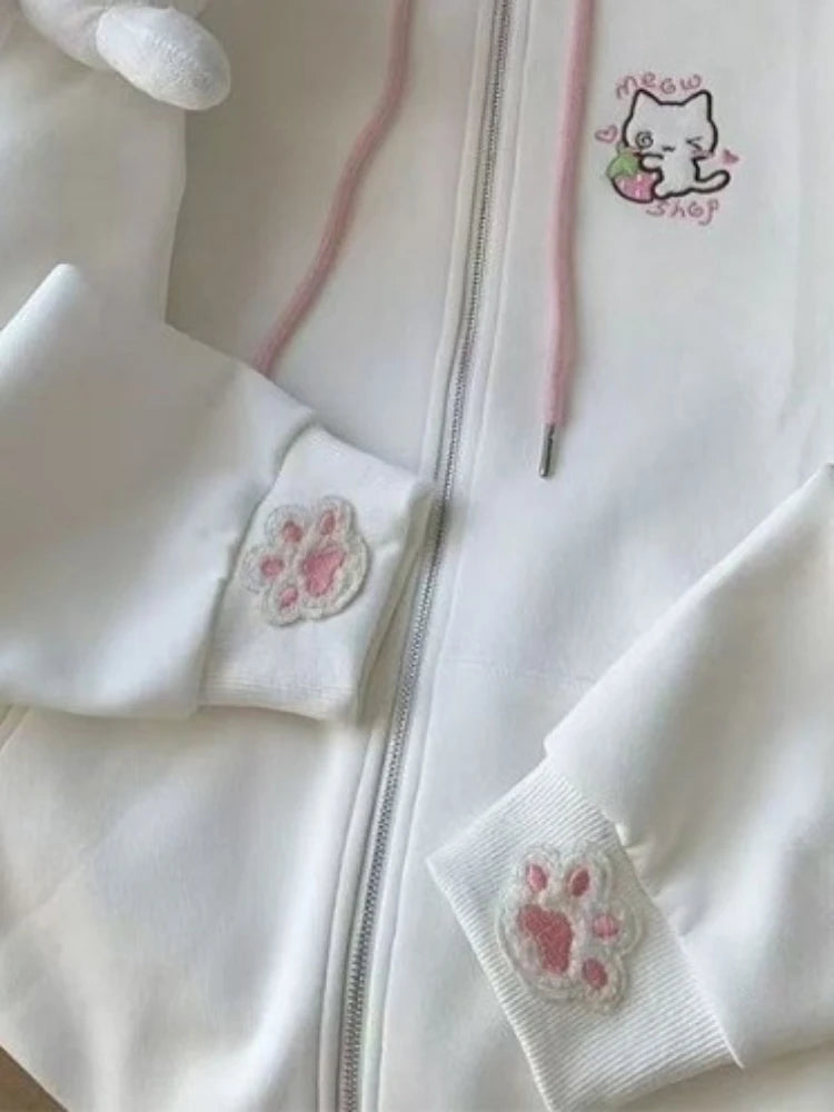 Japanese Cartoon Embroidery Casual Kawaii Hoodies Y2k Aesthetic Loose Drawstring Women Hoody Harajuku Autumn Zipper Sweatshirt