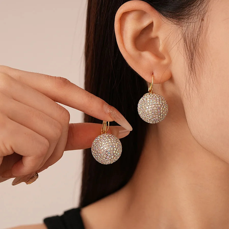 Sparkly Rhinestone Zircon Earrings for Women Round Ball Earrings Wedding Bridal Accessories Party Ear Jewelry Wholesale