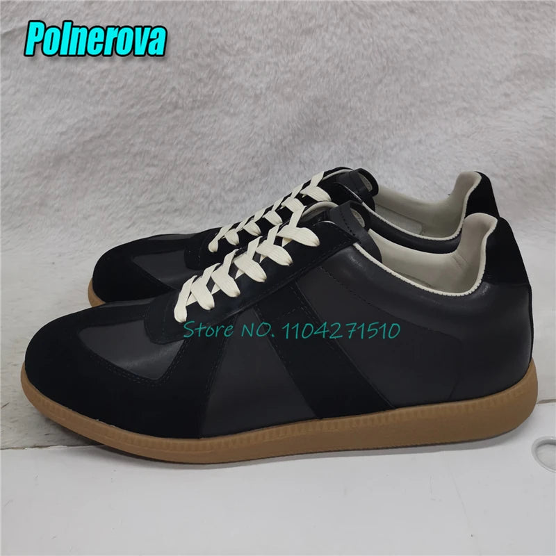 Suede Leather Patchwork Casual Sneakers for Women Men Spring Autumn Round Toe Lace Up Flats Outdoor Training Couple Sports Shoes