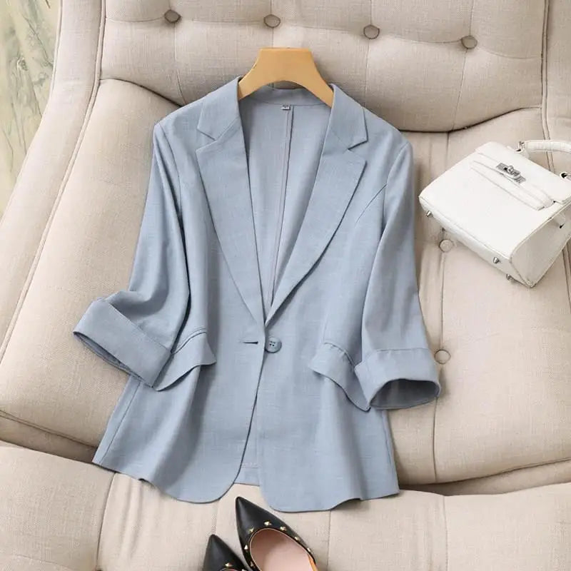 Women's Clothing Korean Style White Blazer Summer Loose Fit Waist Slimming Elegant Office Casual Comfortable New