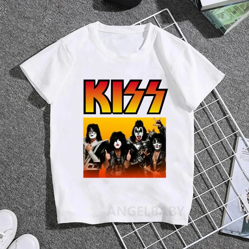 Stormtrooper Fans Kiss Rock Band Print Fashion Kids T shirt Girls Summer Tops Baby Boys Clothes Children Short Sleeve T-shirts