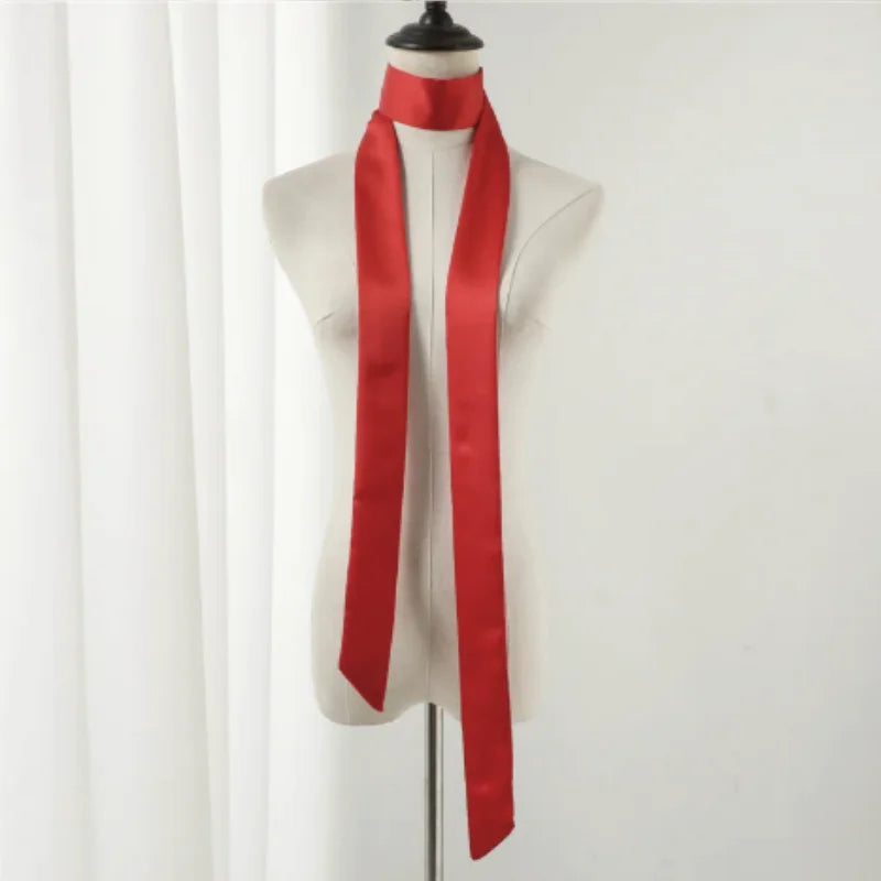 Bright Red Slim Ladies Chiffon Silk Scarf, multi-use for bag ribbons, headbands, chokers and hair ties