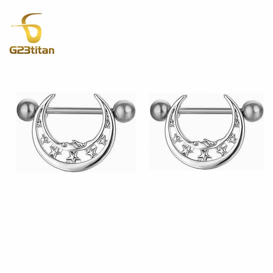 2pcs Silver Color Zircon Nipple Rings Allergy-free 14G 16mm Titanium Straight Barbell Piercing Sexy Beach Jewelry Woman Ornament