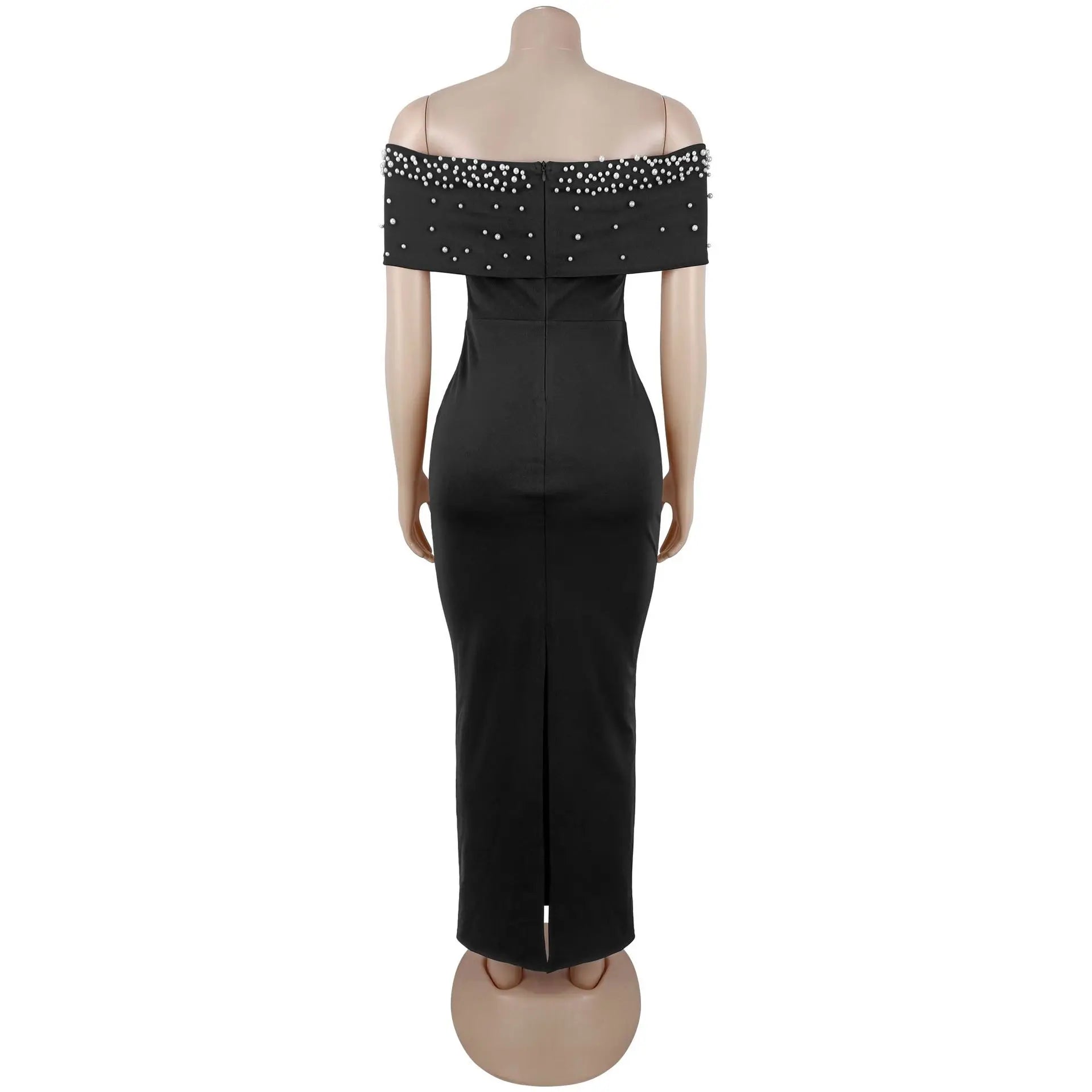 HBLL Black Women Sexy Off The Shoulder Beading Bodycon Long Dress Evening Party Celebrate Birthday Cocktail Gowns Vestidos Longo