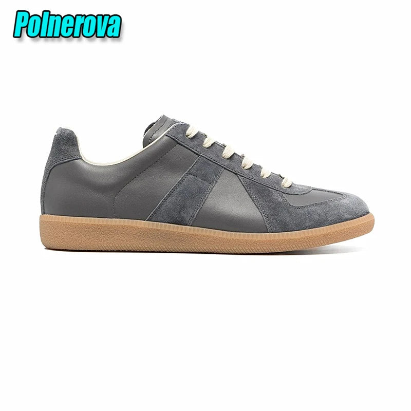 Suede Leather Patchwork Casual Sneakers for Women Men Spring Autumn Round Toe Lace Up Flats Outdoor Training Couple Sports Shoes