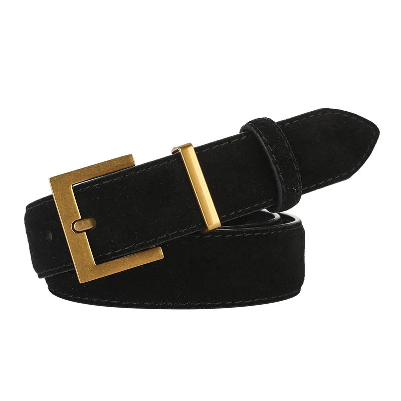 Trendy Women’s Double Genuine Leather Belt Elegant Cowhide Suede with Stylish Square Alloy Buckle Ideal for Dresses and Jeans