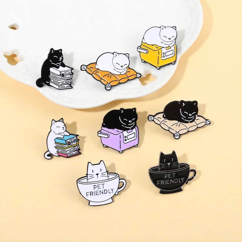Cute Black White Cats Enamel Pins Certified Cat Lady Cartoon Kitty Claw Animal Brooch Lapel Badge Fashion Friends Jewelry Gifts