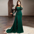 Customized  Elegant Green Satin Mermaid Prom Dress Sequins Sleeves Side Split Evening Dresses Floor Length Formal Prom Gown