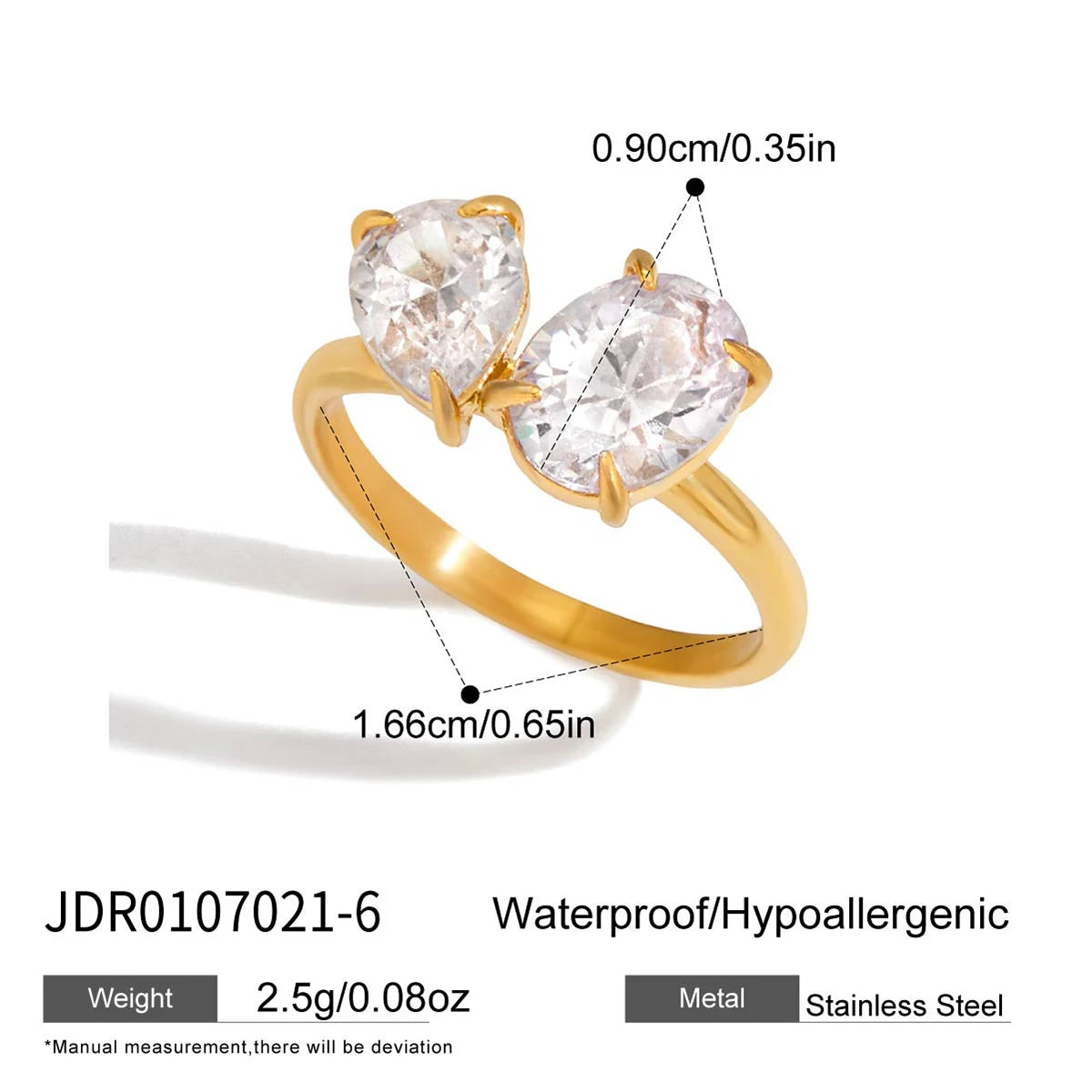 Youthway Geometric Zircon Rings For Women Minimalist 18K Gold Plated Stainless Steel Rings Simple Fashion Jewelry Christmas Gift