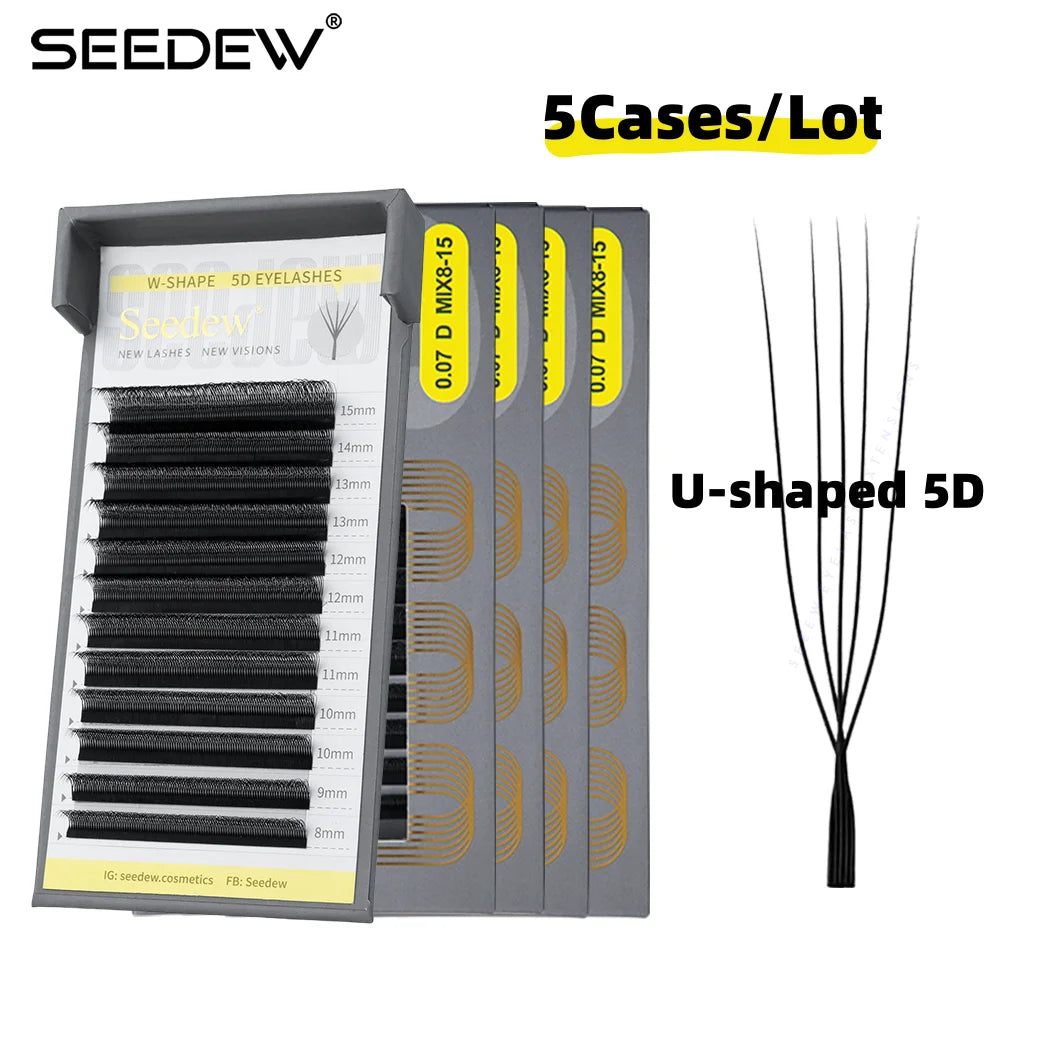 SEEDEW 5Cases/Lot U-Shaped 5D Eyelashes Extensions Natural Soft 5D U Lashes Premium Mink False Eyelashes