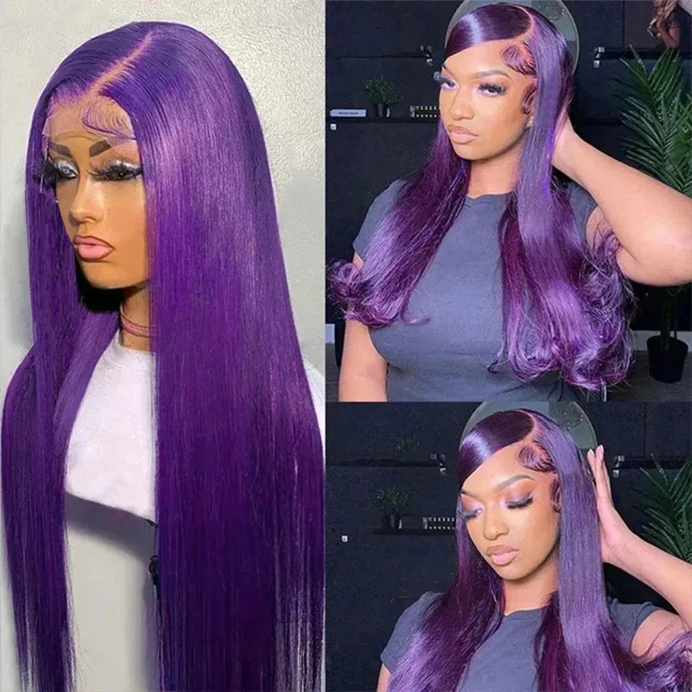 Dark Purple Wig Long Silky Straight Free Part Synthetic Lace Front Wigs Heat Resistant Fiber Wig for Women Daily Party Cosplay