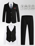 Gentleman Kids Spring White 4Pieces/Set Jacket Vest Pants Bowtie 4Pieces Wedding Suit Boys Photography Dress Children Costume