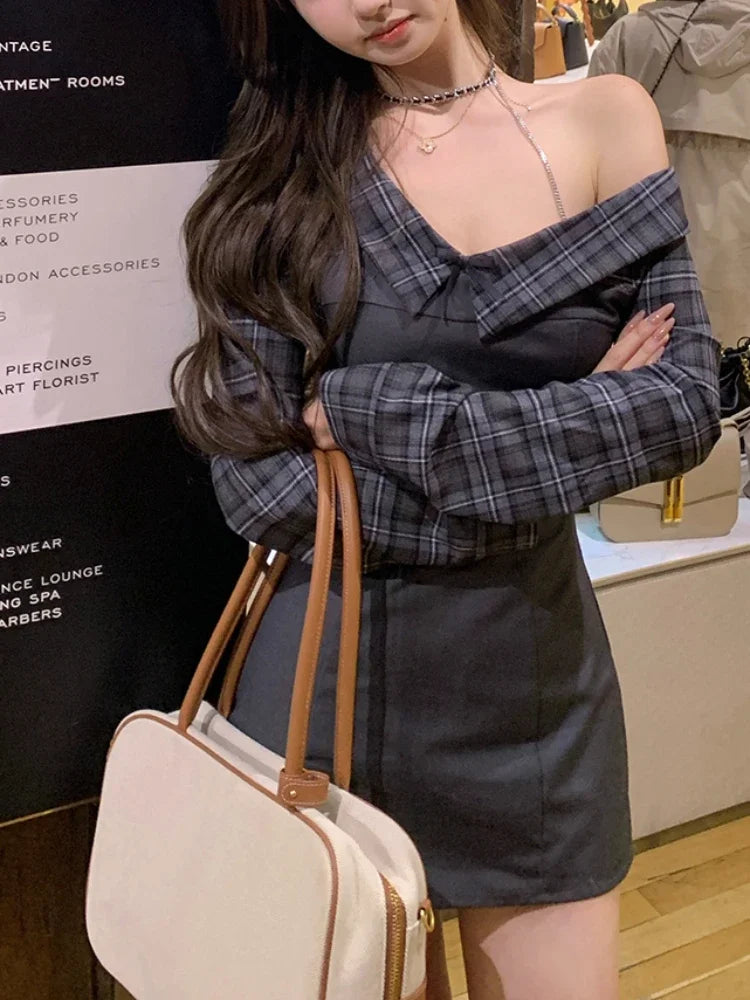 2025 New Spring Sexy Style Fake Two Piece Patchwork Dress Women Fashion Retro Korean Y2k Vintage Female Party Dresses