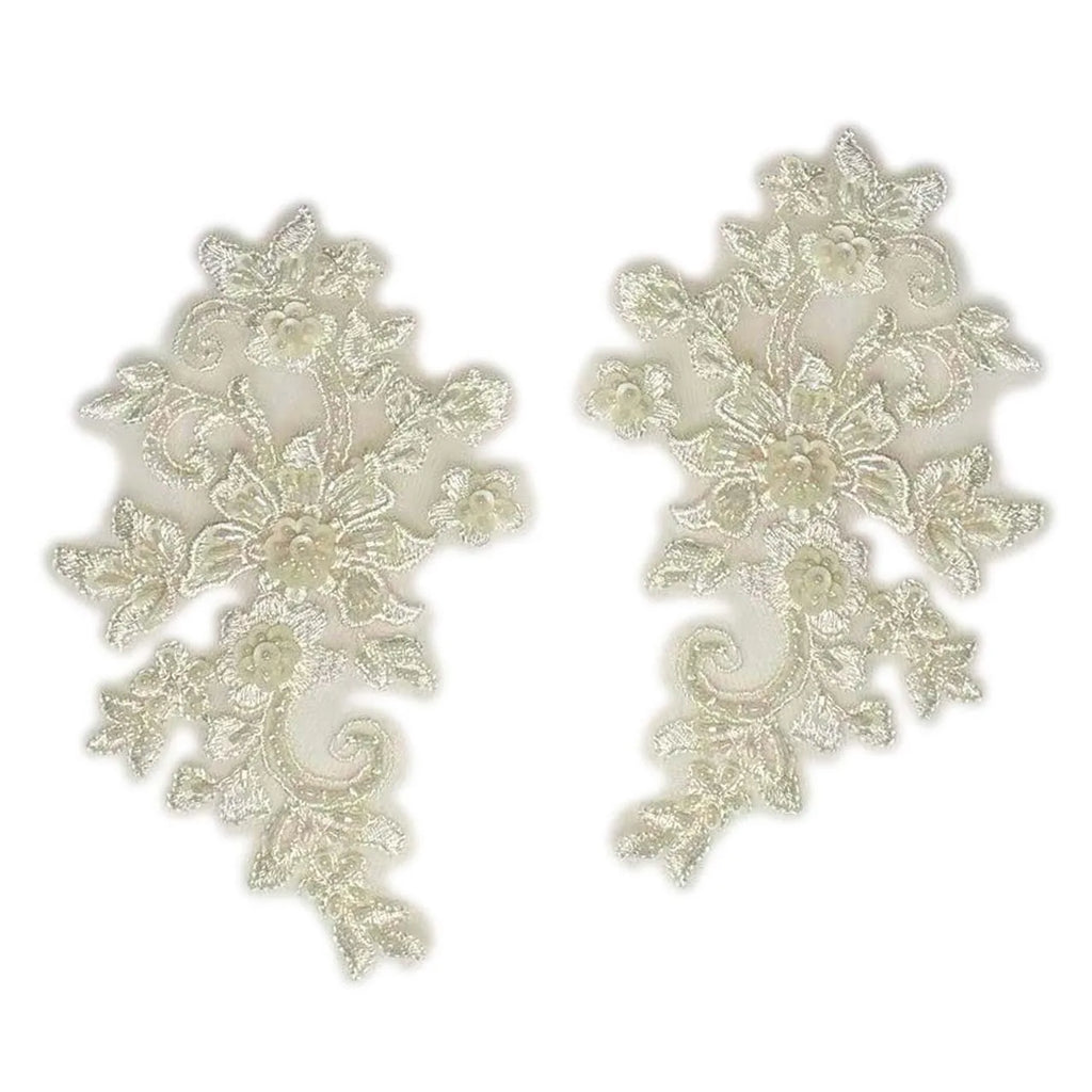2PCS/Pair,3d Flower Wtih beaded sequined Bodice Applique sewing supplies,Lace Emboridery Sew On Patches For Dresses,Clothing