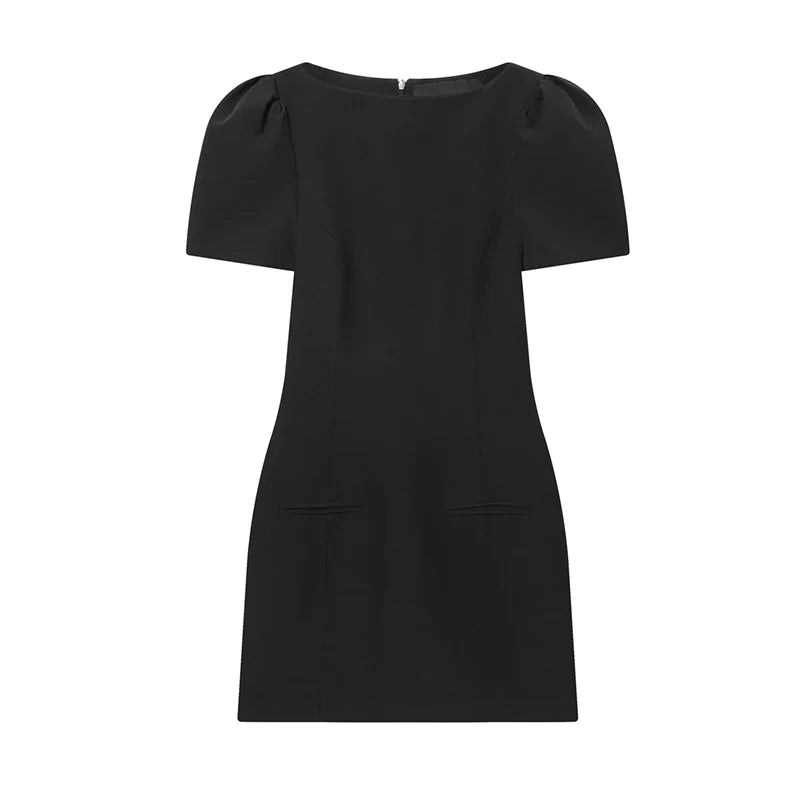 Sexy Fur Patchwork Party Dress Women Brown Slim Short Sleeve O-neck Short Dresses 2025 Fashion Evening Solid Robe Lary