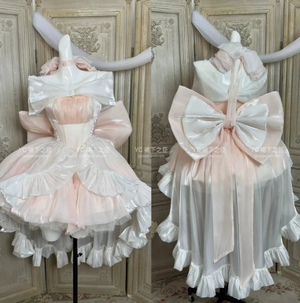 French Style Ladies Fairy Pink Strapless Dress 2025 Spring Summer Lolita Big Bow Princess Puff Short Party Evening Dresses