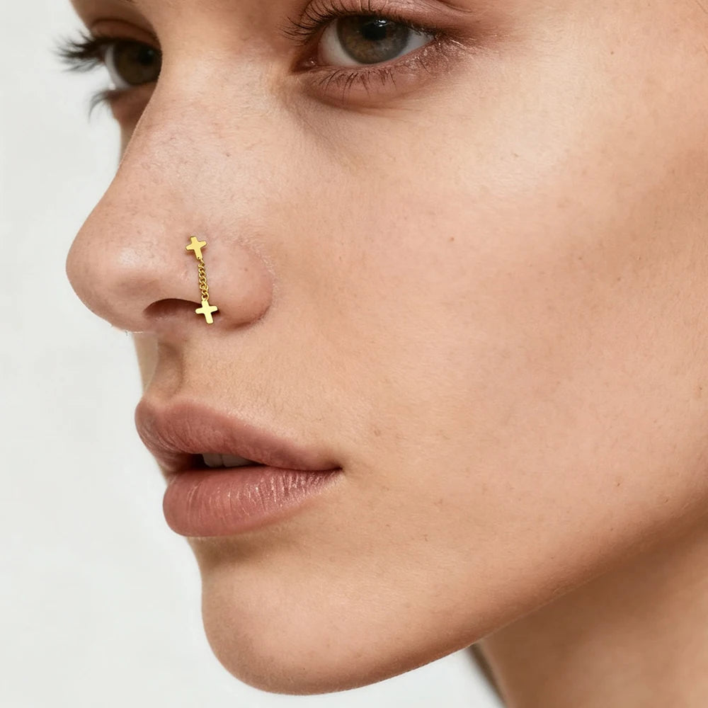 Nose Rings for Women 316L Stainless Steel Nostril Hoop Nose Ring Studs Fashion Body Cross Nose Piercing Jewelry Set