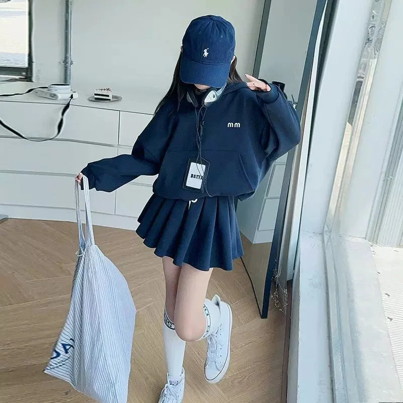 UNITIM 2026 Spring Kids Girls Hoodie Set Children Girls Long Sleeve Top+Pleated Skirt Two Piece Suits Casual Teens Girls Outfits