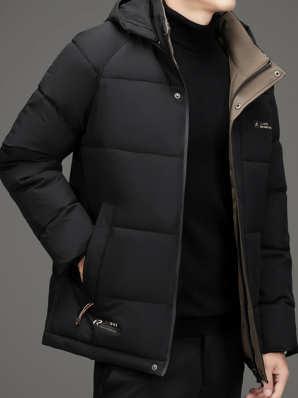 Men's warm jacket with detachable hood, casual business outdoor sports thick men's clothing, new winter style