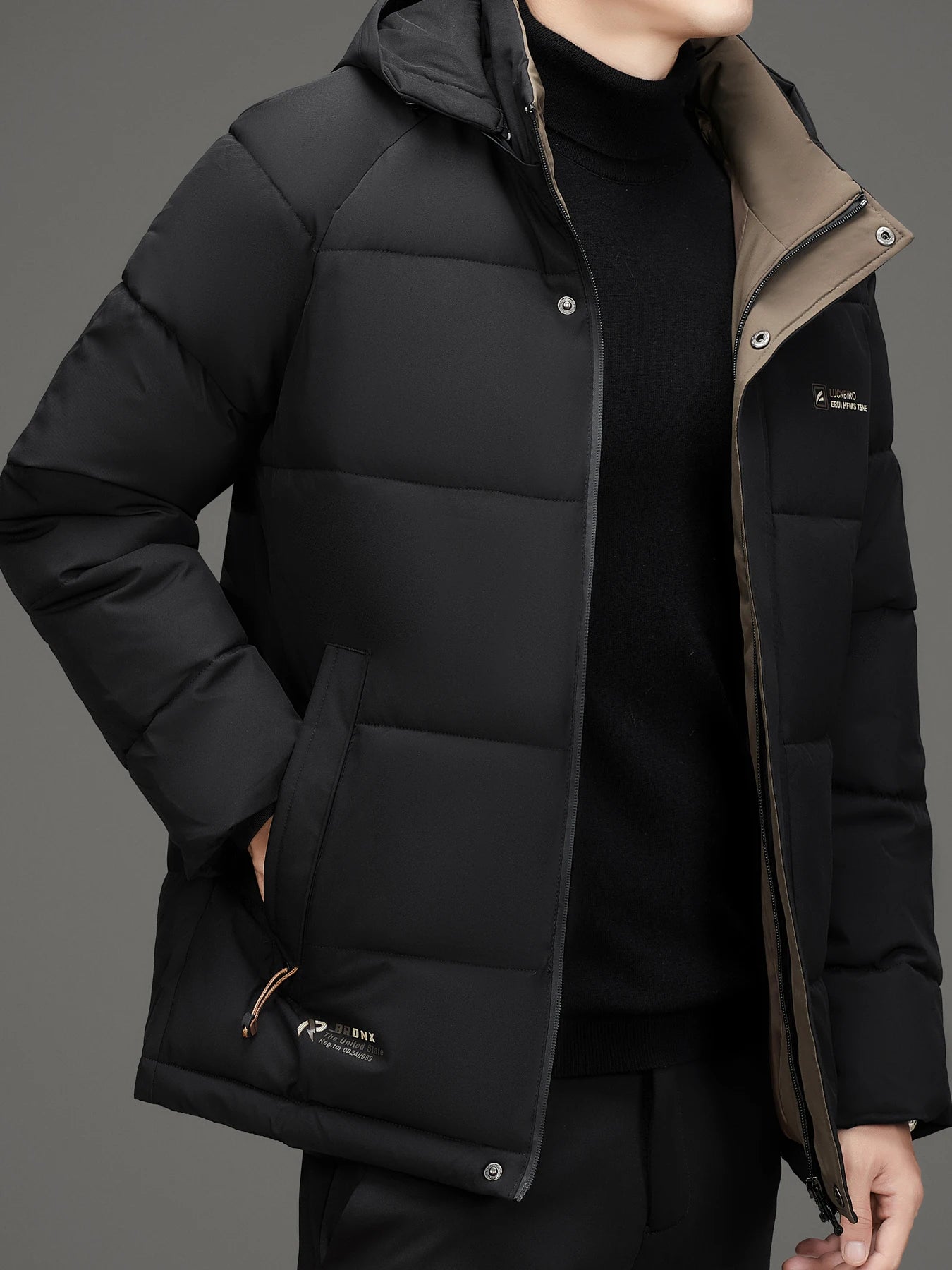 Men's warm jacket with detachable hood, casual business outdoor sports thick men's clothing, new winter style