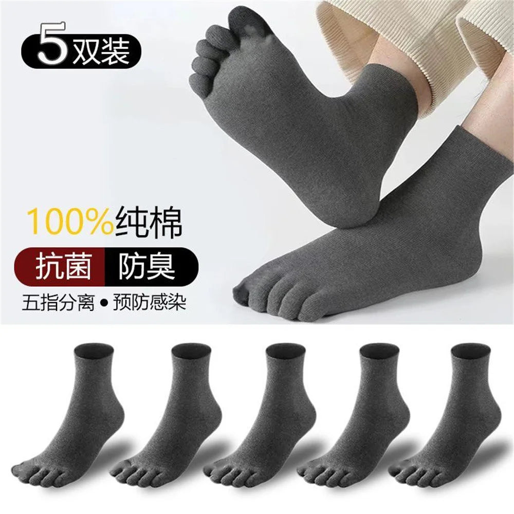5 PAIRS Pure Cotton Five Fingers Socks Men Pack Sweat-absorbing Summer Thin Sports Split Toe Socks Mid Tube Meias