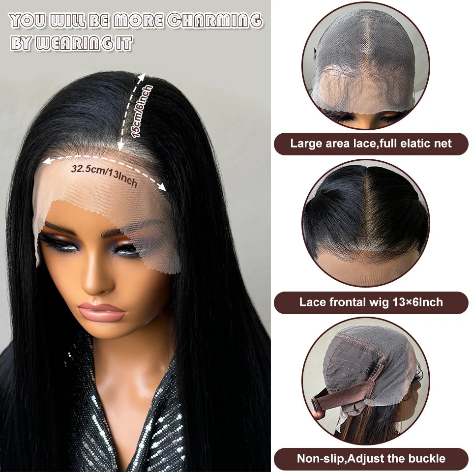 HD Lace Front Wig, Blend Hair 13X6 Lace Wig Pre Plucked Glueless Synthetic Heat Resistant Long Straight Black and Blonde Wigs