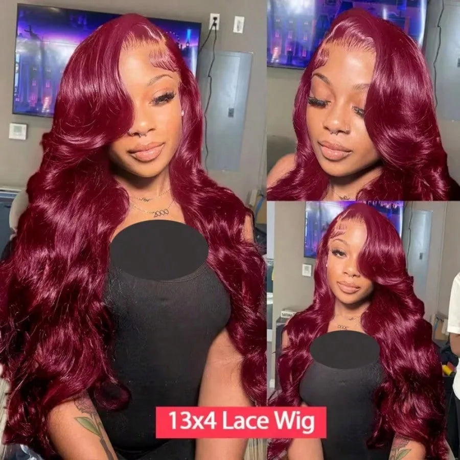 30 Inch Body Wave 99J Burgundy 13x4 Lace Front Wigs Human Hair Pre Plucked 200% Density Body Wave Lace Front Wigs Human Hair