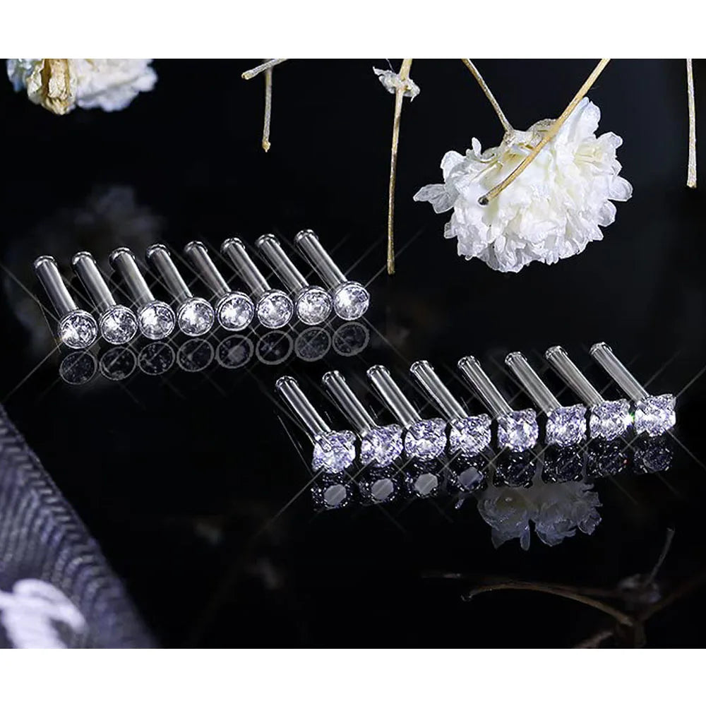 Nose Rings 2pcs 20G Surgical Steel Piercing Jewelry Straight Screw Clear CZ Nose Piercing Jewelry Silver Nostril Ring