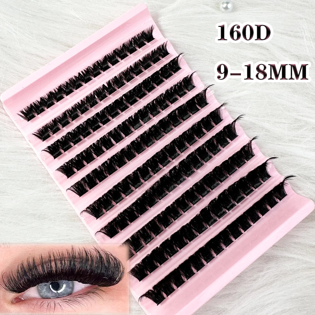 160D Individual Lash Extensions, 10 Rows Natural Faux Mink Cluster Lashes for Makeup, Soft Lightweight Eyelash Extensions