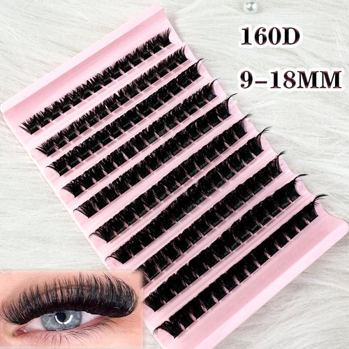 160D Individual Lash Extensions, 10 Rows Natural Faux Mink Cluster Lashes for Makeup, Soft Lightweight Eyelash Extensions