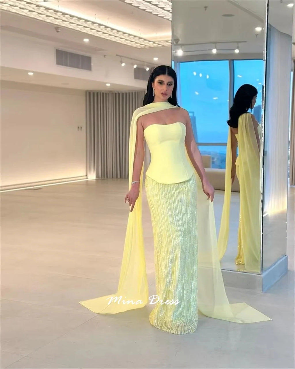 Mina Customized Beads Prom Dresses Elegant Evening Party Dresses for Special Occasions Piglet Breast Two Pieces Without Straps