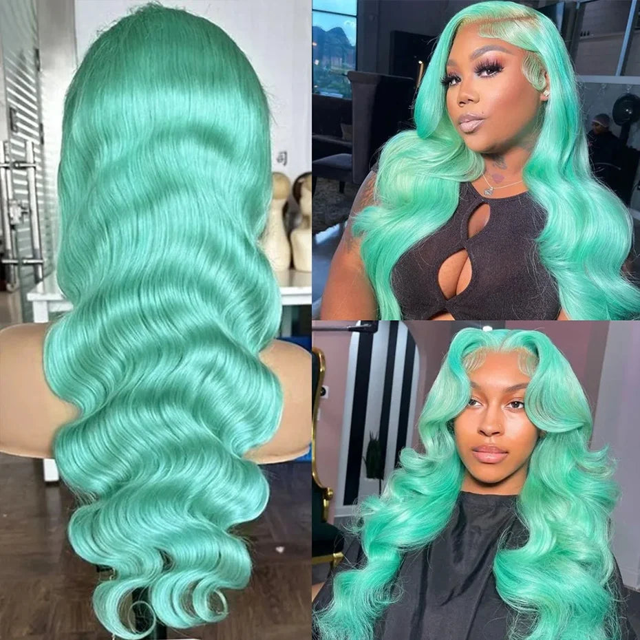 Mint Green Colored Body Wave Human Hair Wig Hd Lace Wig 13x6 Human Hair PrePlucked Brazilian Remy Hair Lace Front wigs For Women