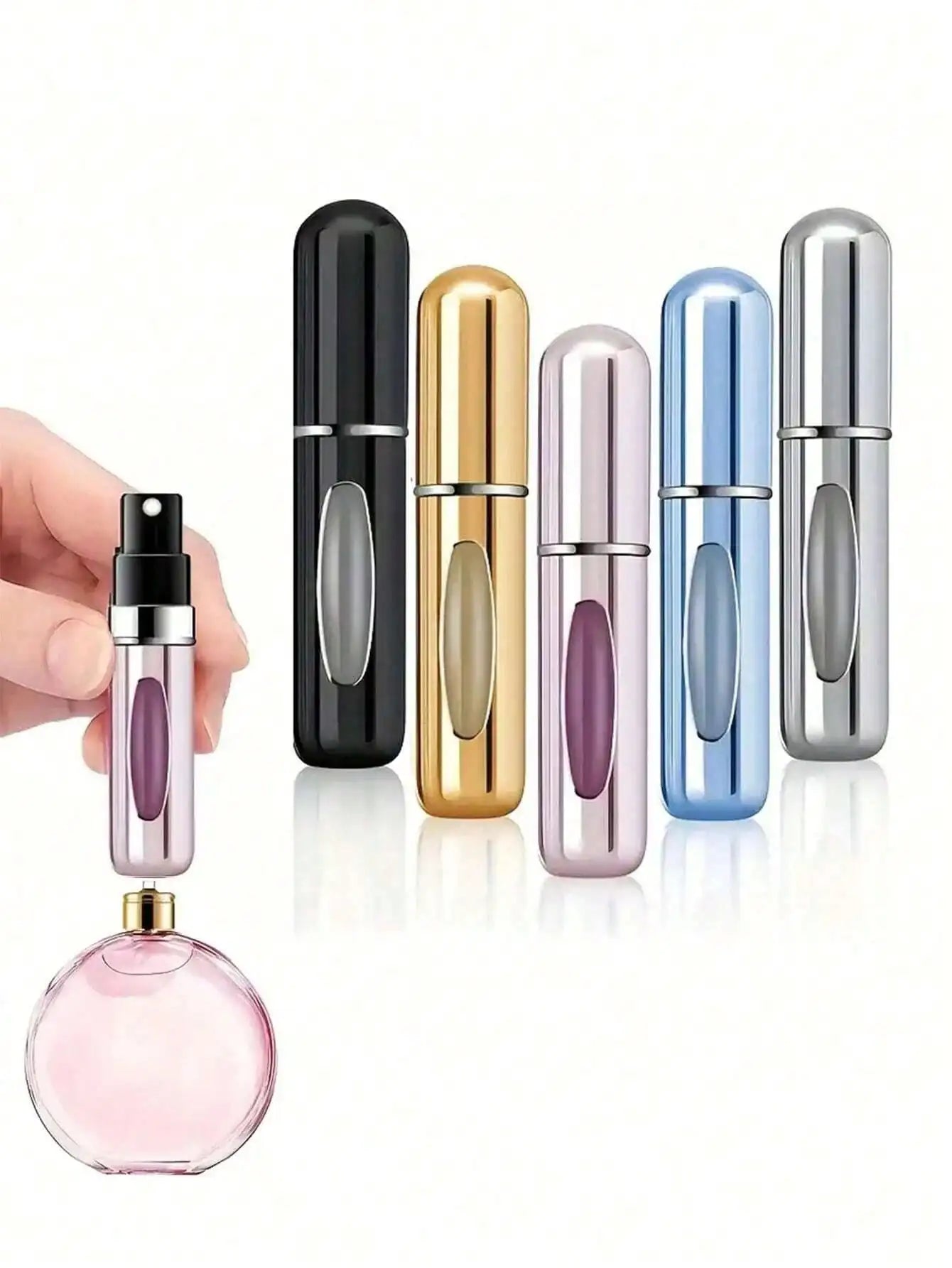 5Pcs Perfume Refillable Bottle Spray Bottling Dispenser Mini Portable Empty Liquid Container Travel Travel Essentials Travel Organizer For Beach Summer Vacation Back To School School Supplies Holiday Camping Holiday Essential