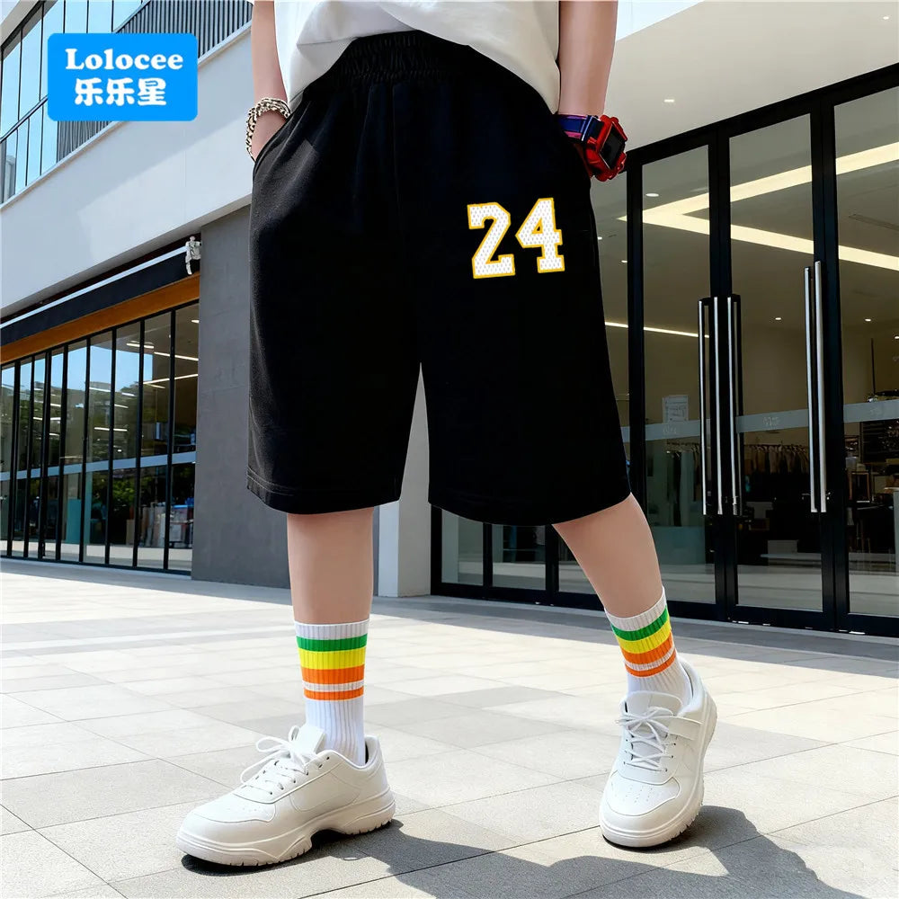 3-14 Years Summer Children Boys Cotton Shorts Number 23 Printed Short Trousers Teens Basketball Sports Short Sweatpants SZ23