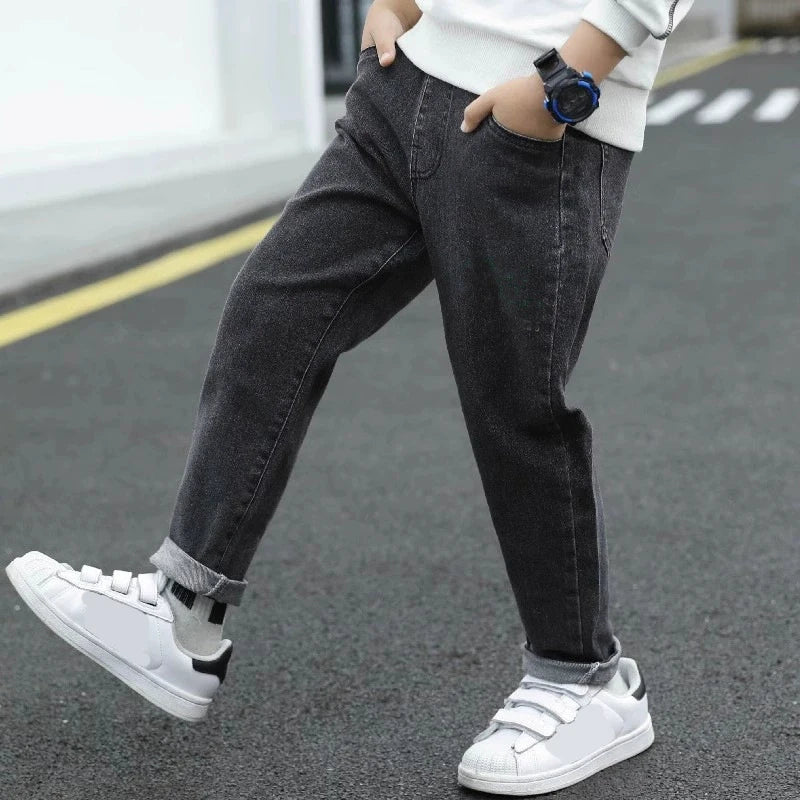 New Spring Autumn Teenage Boys Jeans Fashion Splicing Slim Fit Style Long Denim Pants For 3-12 Years Kids Children Trousers