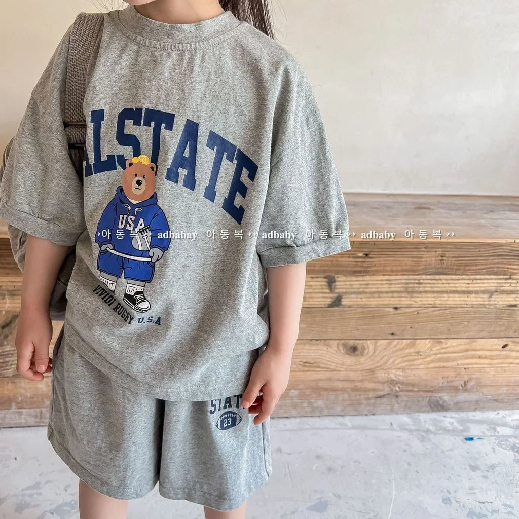 2pcs Summer Baby Clothes Set Children Boy Girl Cartoon Bear T-shirts and Shorts Suit Kid Casual Top Bottom Outfits Tracksuits