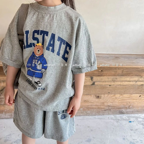 2pcs Summer Baby Clothes Set Children Boy Girl Cartoon Bear T-shirts and Shorts Suit Kid Casual Top Bottom Outfits Tracksuits
