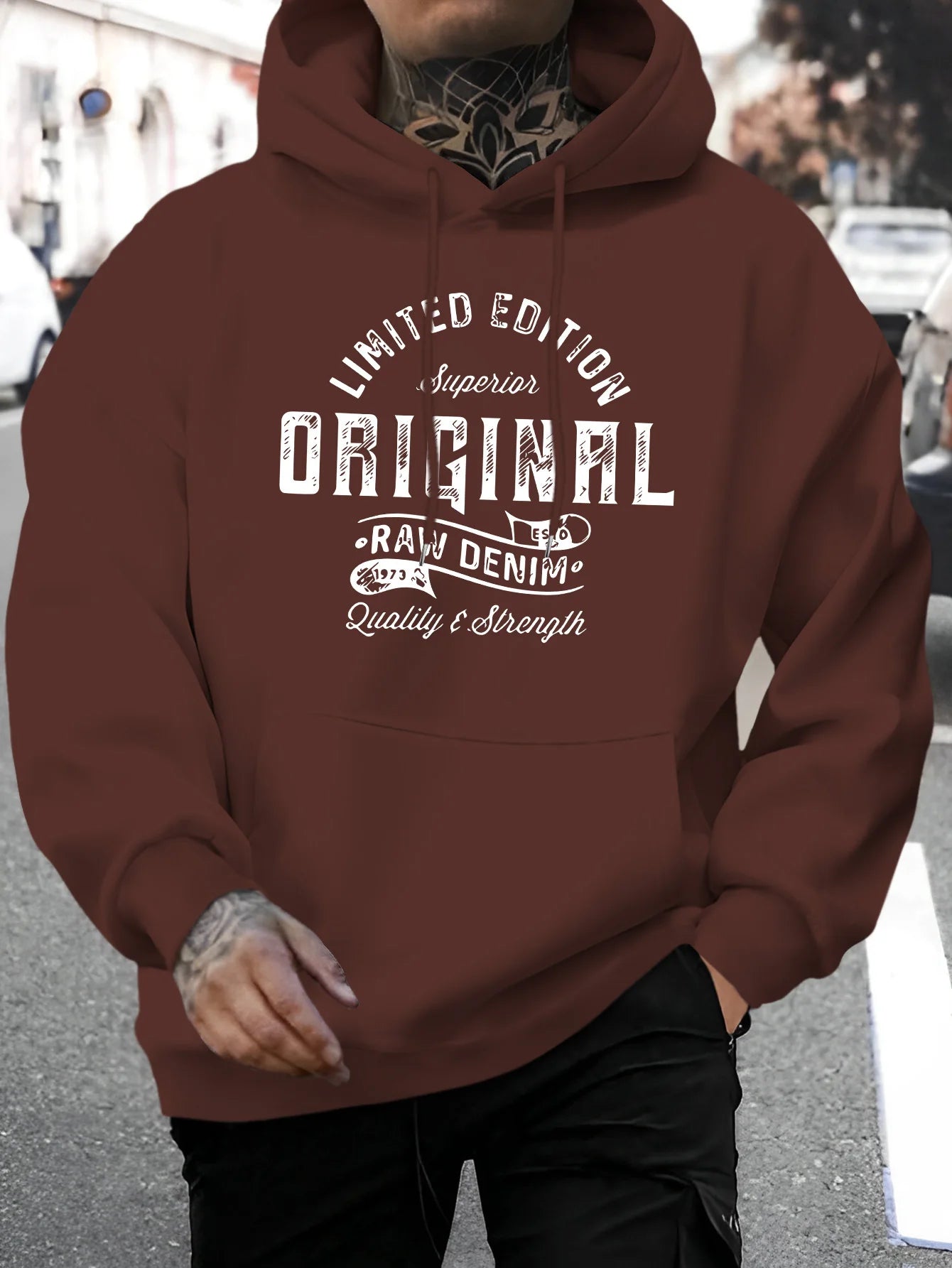 Men's top men's long sleeved round neck loose plus size autumn and winter hooded sweatshirt T-shirt top