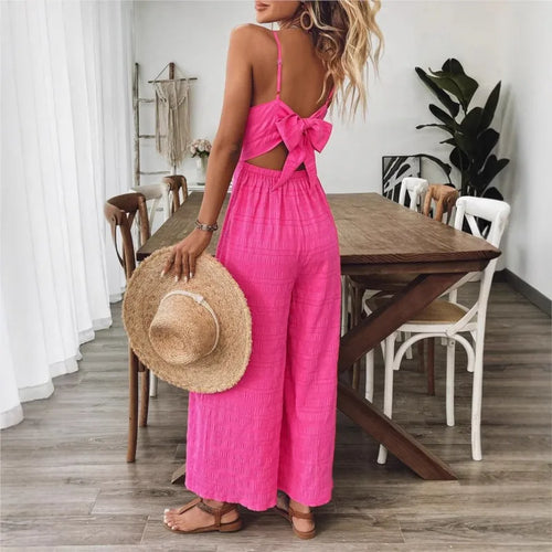 2025 Simple Style Jumpsuit Jumpsuits For Woman  Wide Leg Women's Clothing Casual Sleeveless Sling Solid Color Holiday Vacation