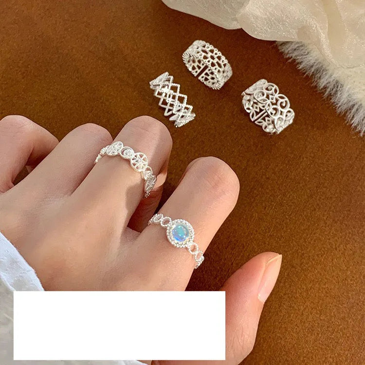 925 Sterling Silver Rings For Women Geometric Fine Jewelry Finger Adjustable Hollow Web CZ Ring For Party Birthday Gift