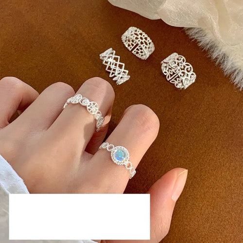 925 Sterling Silver Rings For Women Geometric Fine Jewelry Finger Adjustable Hollow Web CZ Ring For Party Birthday Gift